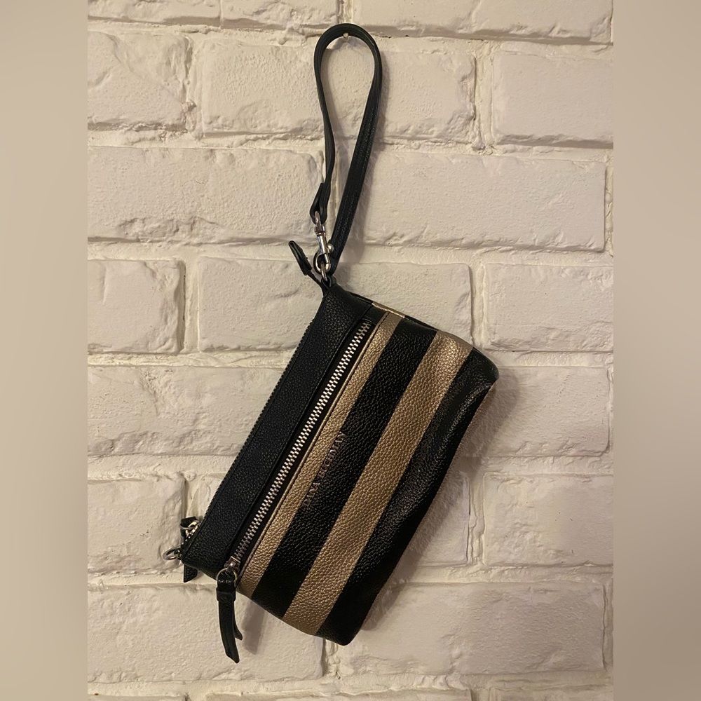 Black and gold soft wristlet small purse with strap Dana Buchman clean inside